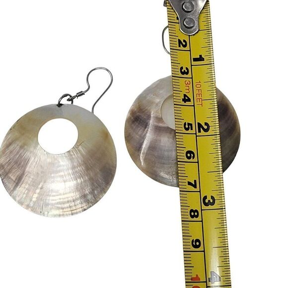 Vintage Bronze Ombre Round Shell Drop Earrings Hook Unique Handmade Primitive - Picture 3 of 10